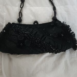 Mary Frances black beaded shoulder bag/clutch